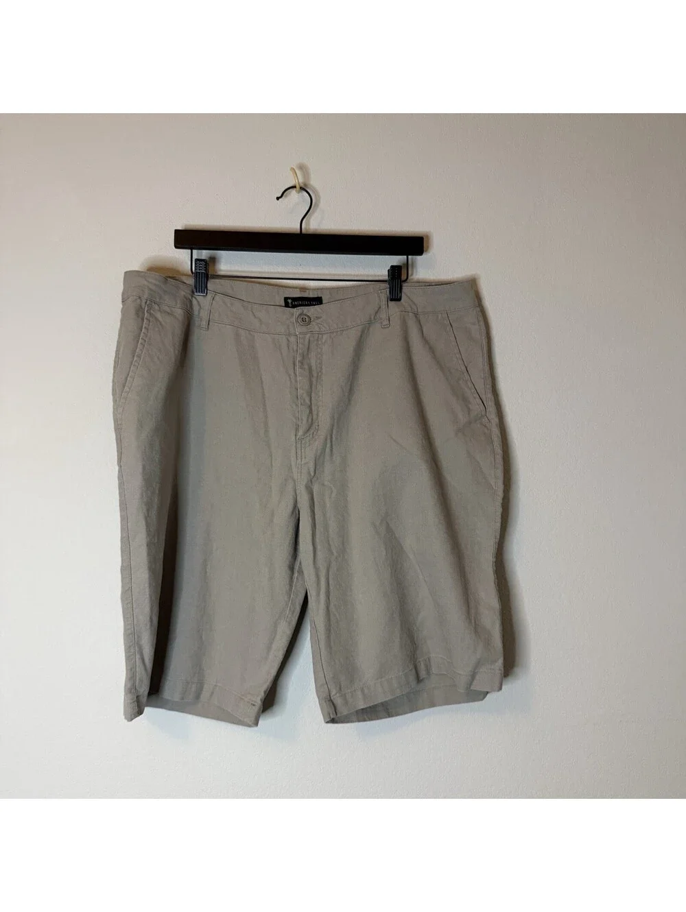 American Tall Men’s 40XT Linen Cotton Flat Front Khaki Shorts Beige